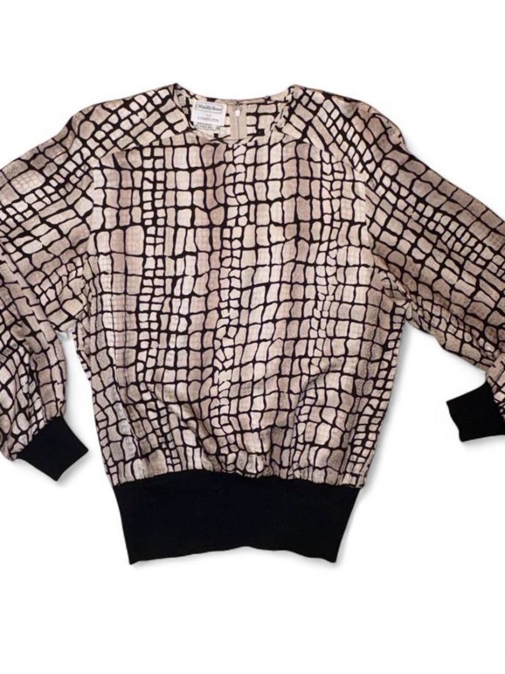 Vintage Saks Fifth Avenue Starington 100% Silk Crocodile Print Blouse Sz 14
